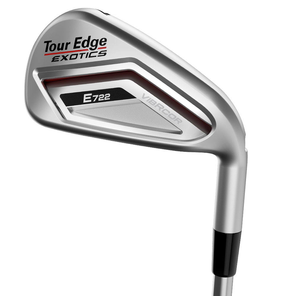 view of badge of tour edge exotics e722 irons