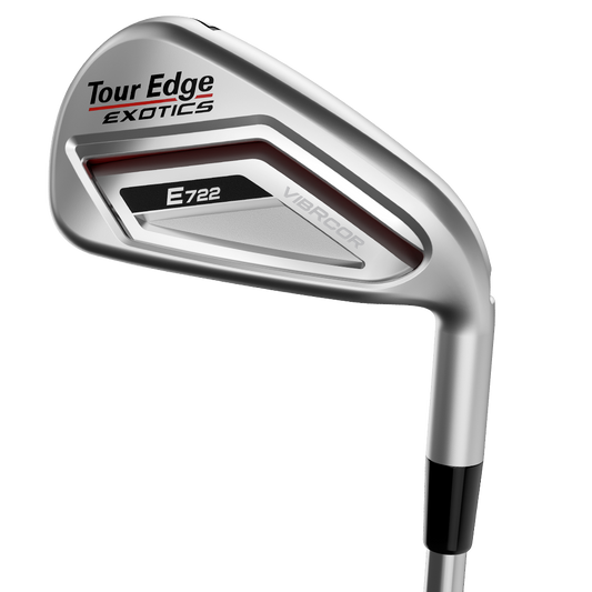 view of badge of tour edge exotics e722 irons